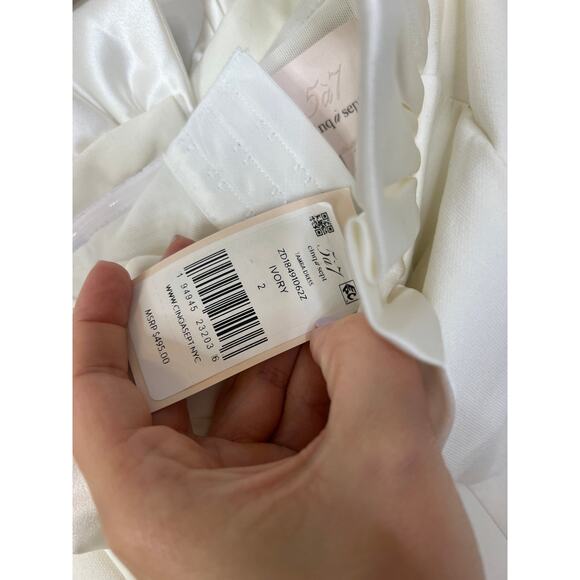 NWT Cinq A Sept Tamra Off Shoulder Ruffle Neck Long Sleeve Ivory Mini Dress - Picture 6 of 8